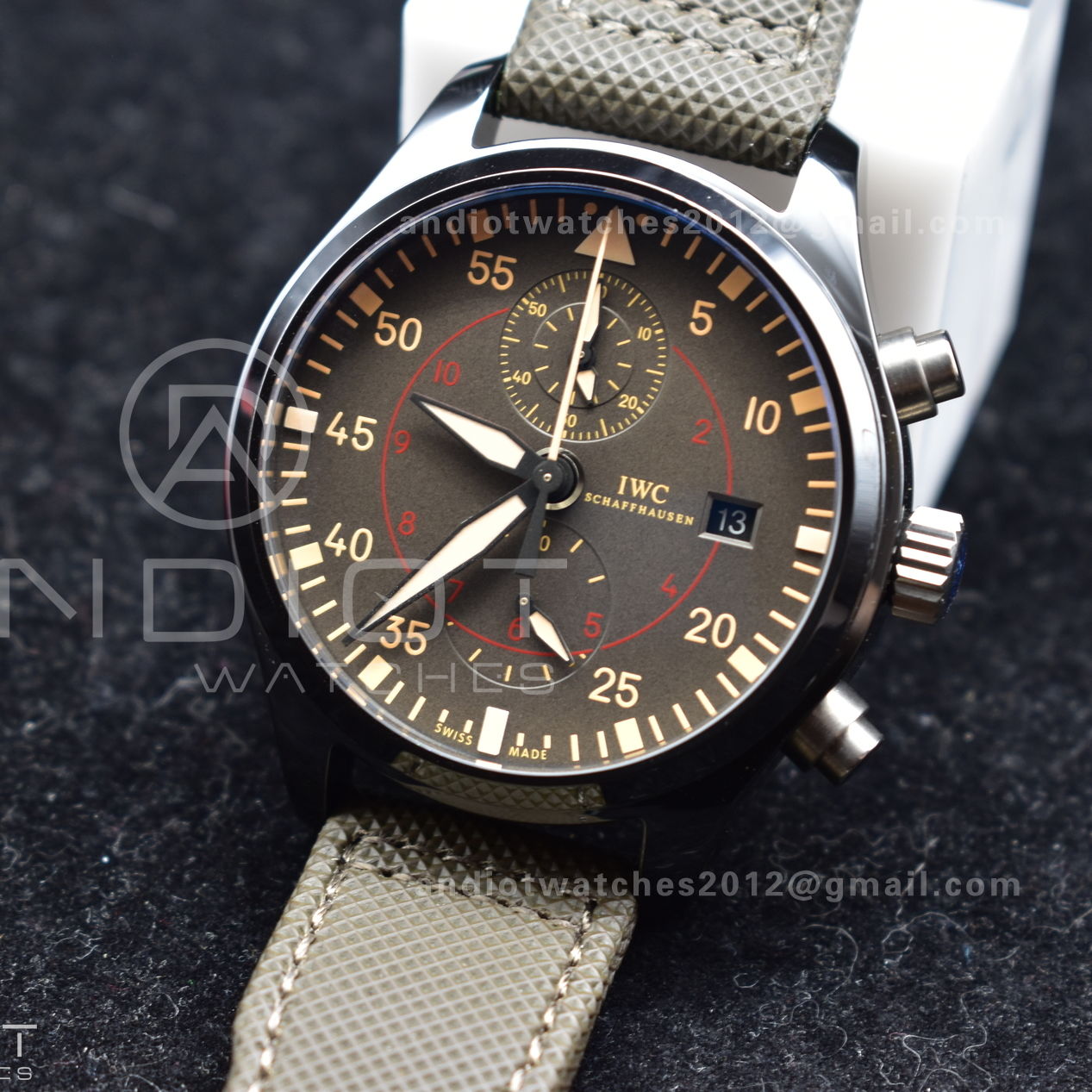 Pilot Chrono Top Gun IW389002 Real Ceramic ZF 1:1 Best Edition Gray Dial on Green Calfskin Strap A7750
